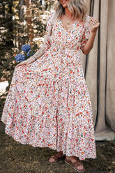 Boho Half Sleeve Floral V Neck Maxi Dress OutfitFlow